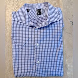 Ike Behar Blue Grid Button Down Dress Shirt Men's Size 17.5 cotton